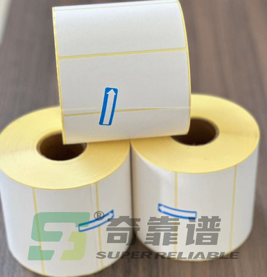 Etiqueta engomada de papel termal del código de barras de la etiqueta engomada con el trazador de líneas amarillo del papel cristal del color
