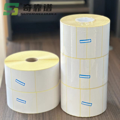 Etiqueta engomada de papel termal del código de barras de la etiqueta engomada con el trazador de líneas amarillo del papel cristal del color